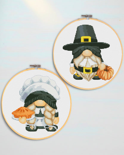 Set of 2, Counted cross stitch pattern - Pilgrim, Gnomes cross stitch