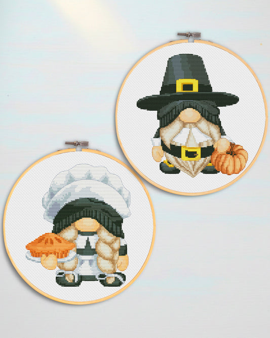 Set of 2, Counted cross stitch pattern - Pilgrim, Gnomes cross stitch
