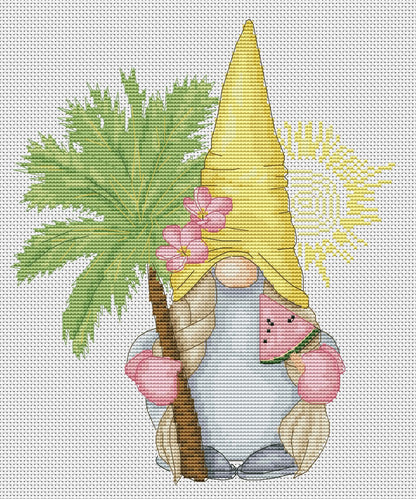 Summer girl, Cross stitch pattern, Summer cross stitch, Gnomes cross stitch, Modern cross stitch, Sun cross stitch, Palm cross stitch