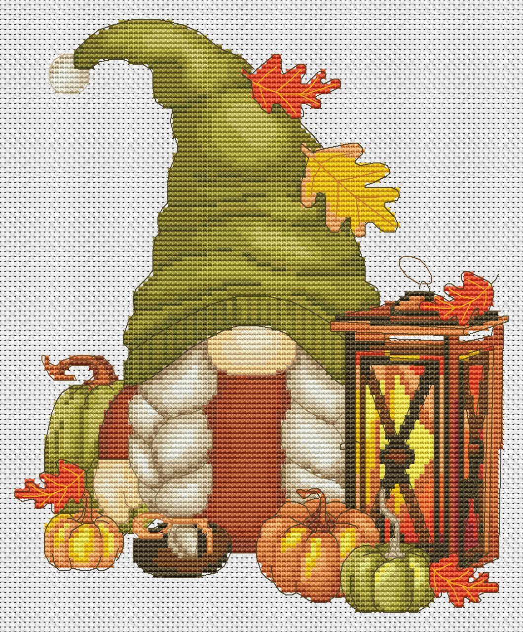 Autumn female, Cross stitch, Pumpkins cross stitch, Gnomes cross stitch