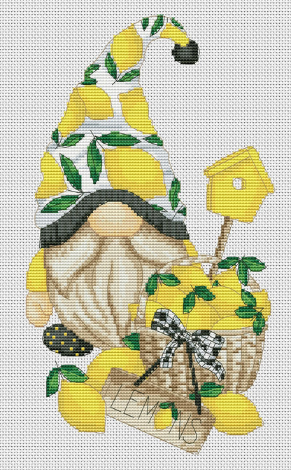 Lemon gnome, Cross stitch pattern, Kitchen cross stitch, Counted cross stitch, Gnomes cross stitch