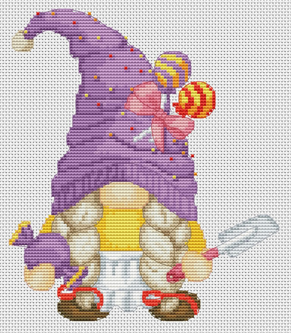 Candy maker, Cross stitch, Kitchen cross stitch, Gnomes cross stitch, Modern cross stitch