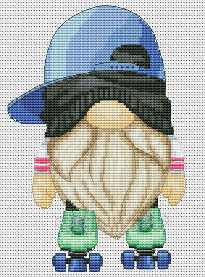 Roller skating, Cross stitch pattern, Gnome cross stitch, Modern cross stitch, Counted cross stitch, Roller Skates