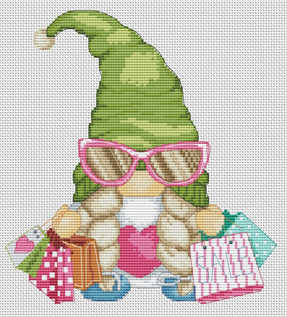 Shopping girl, Cross stitch, Shopping cross stitch, Gnomes cross stitch, Modern cross stitch, Funny cross stitch