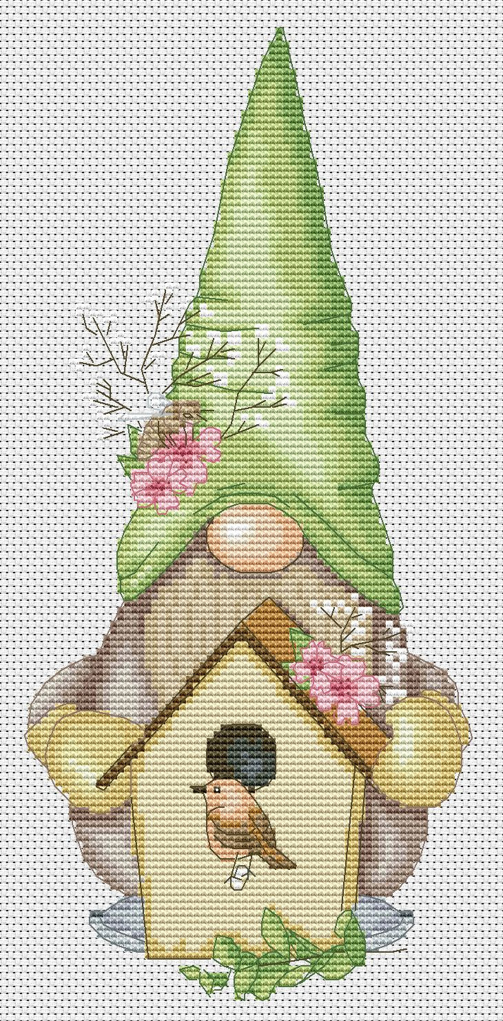 Spring gnome, Cross stitch pattern, Gnomes cross stitch