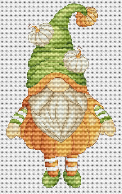 Pumpkin gnome, Cross stitch pattern, Pumpkins cross stitch, Gnomes cross stitch, Modern cross stitch, Fall cross stitch