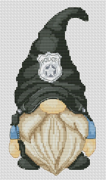 Policeman, Cross stitch, Police cross stitch, Gnomes cross stitch, Modern cross stitch, Cross stitch pattern