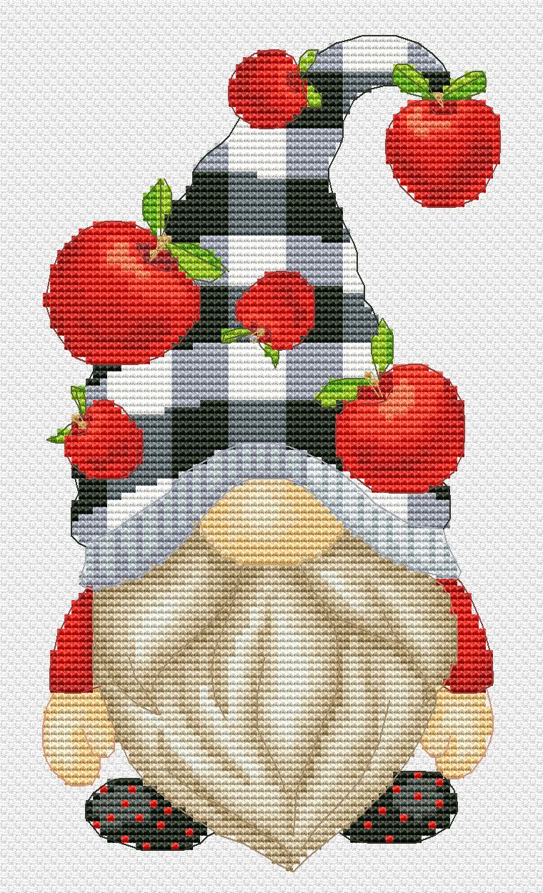 Apple Gnome Cross Stitch Pattern PDF – Instant Download