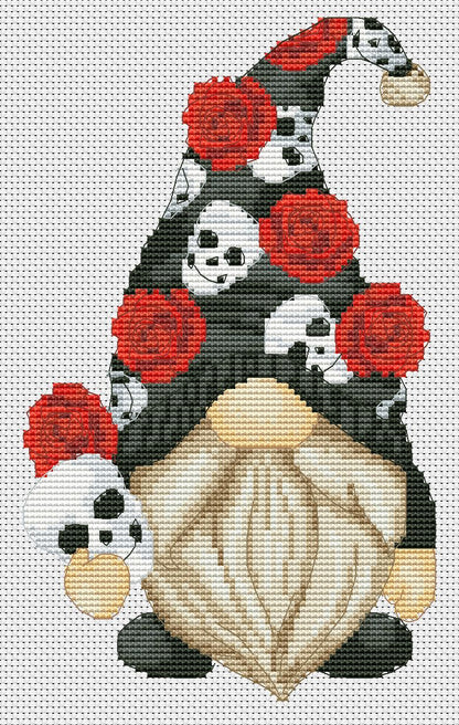 Gothic gnome, Halloween cross stitch, Gnomes cross stitch, Modern cross stitch, Cross stitch pattern, Scull cross stitch, Rose cross stitch