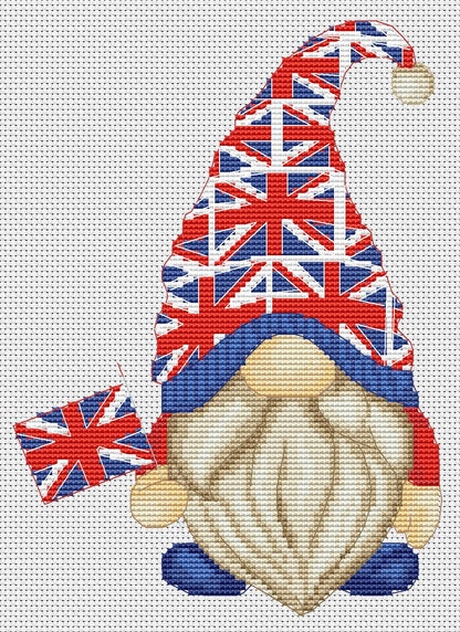 Union Jack, Cross stitch pattern, Gnome cross stitch, UK cross stitch, Britain cross stitch, Cross stitch PFD, Modern cross stitch