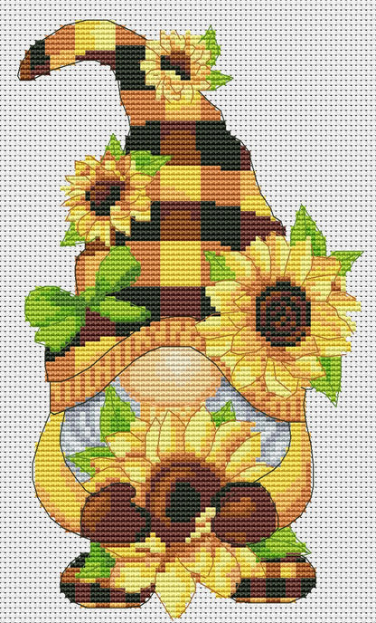 Sunflowers female, Cross stitch, Floral cross stitch, Gnomes cross stitch, Counted cross stitch, Sunflowers cross stitch