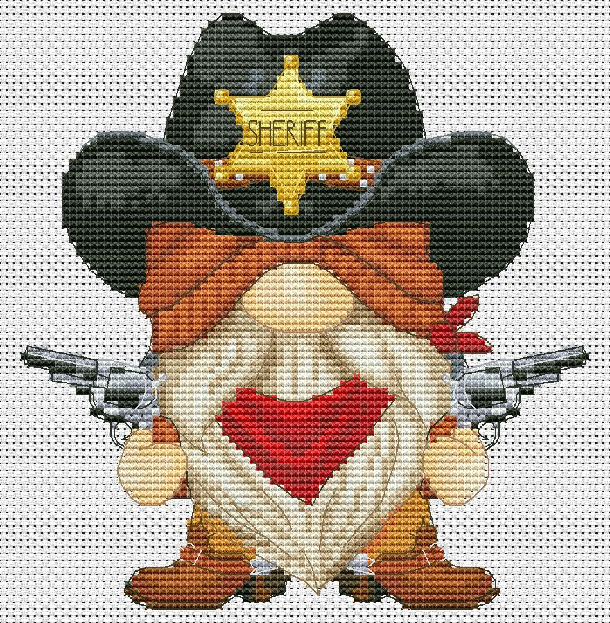 Sheriff, Cross stitch, Funny cross stitch, Gnomes cross stitch, Modern cross stitch, Cross stitch pattern, Sheriff gifts