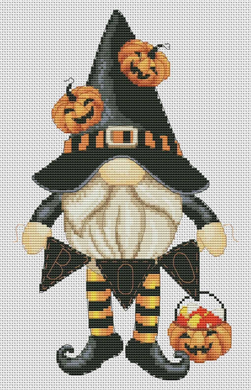 Halloween gnome, Cross stitch pattern, Halloween cross stitch, Modern cross stitch, Pumpkin cross stitch