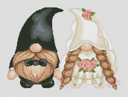 Wedding gnomes, Cross stitch, Wedding cross stitch, Gnomes cross stitch, Modern cross stitch, Wedding gift