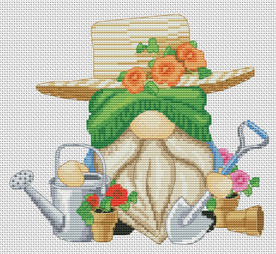 Garden Gnome Cross Stitch Pattern PDF – Spring Home Decor – Gardener Gift – Instant Download
