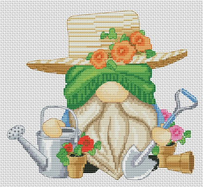 Garden Gnome Cross Stitch Pattern PDF – Spring Home Decor – Gardener Gift – Instant Download