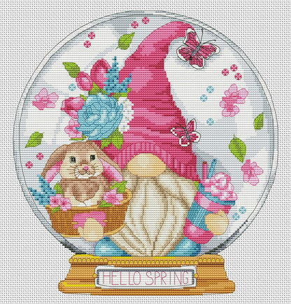 Spring gnome, Cross stitch pattern, Gnomes cross stitch, Modern cross stitch, Counted cross stitch pattern, Floral cross stitch