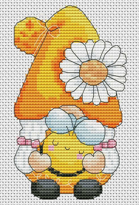 Female with bee, Cross stitch pattern, Gnome cross stitch, Easy cross stitch