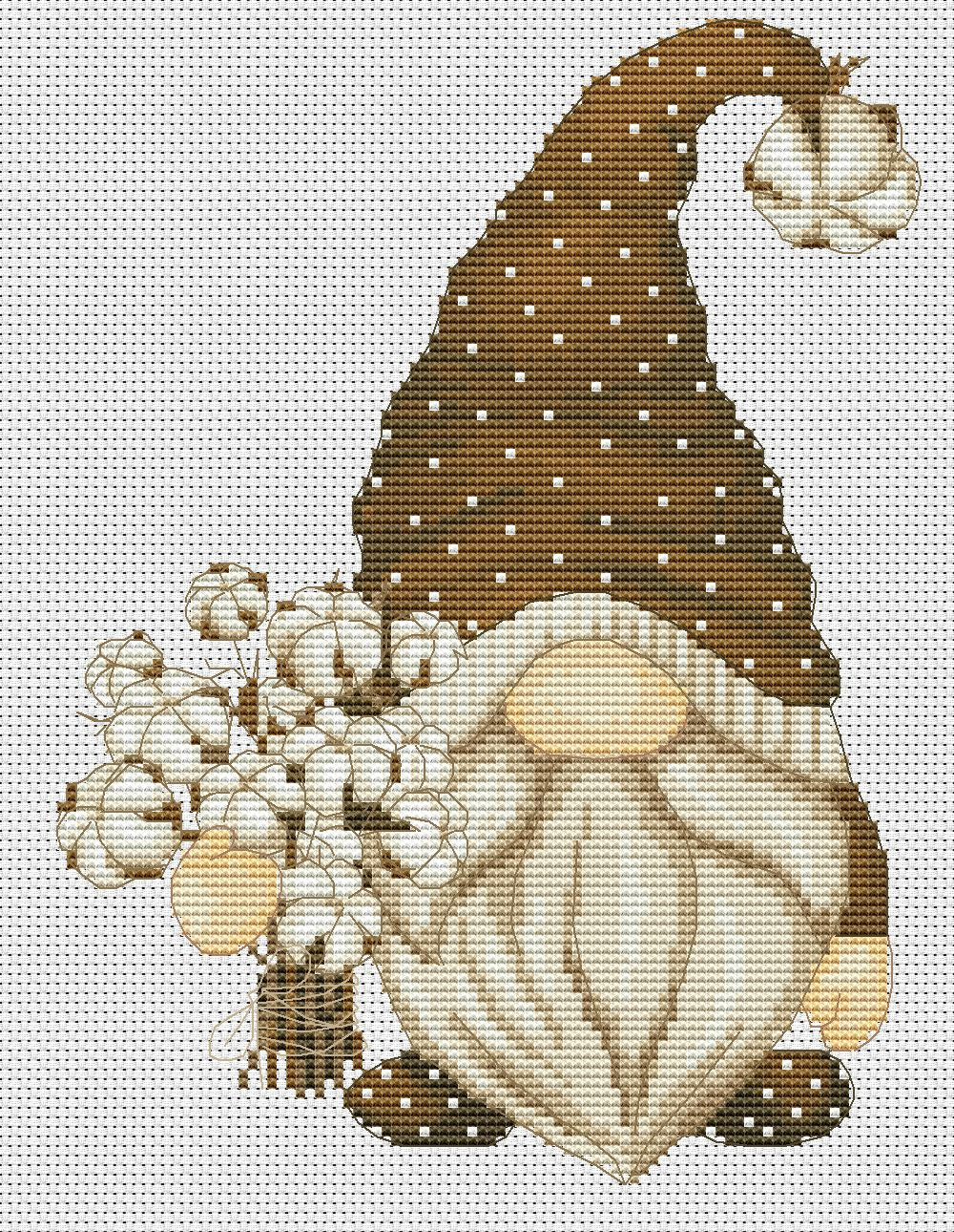 Cotton gnome, Cross stitch pattern, Gnomes cross stitch, Modern cross stitch, Gnome pattern