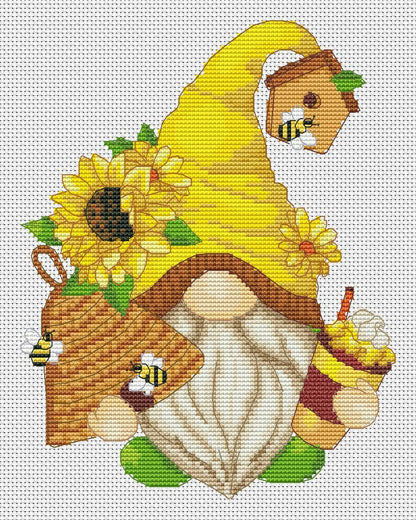 Counted cross stitch pattern A gnome with a beehive