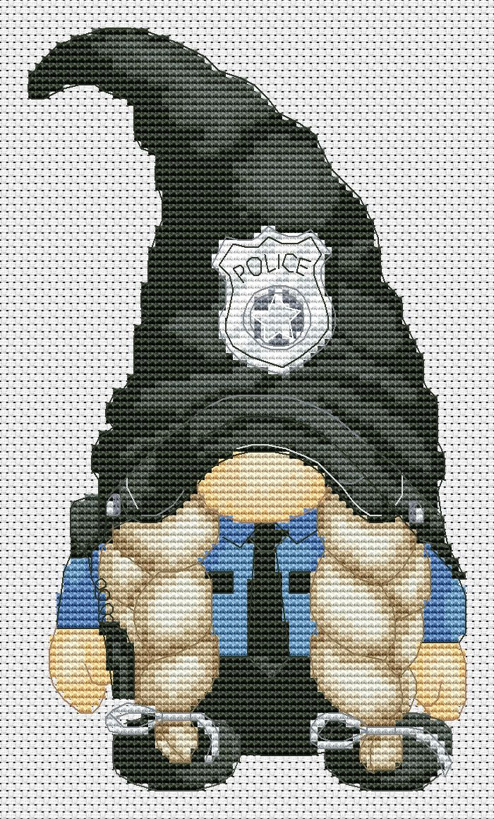 Police female, Cross stitch pattern, Police cross stitch, Gnomes cross stitch