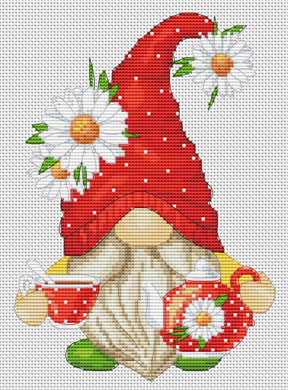 Tea gnome, Cross stitch, Kitchen cross stitch, Gnomes cross stitch, Modern cross stitch, Cross stitch pattern, Cross stitch PDF