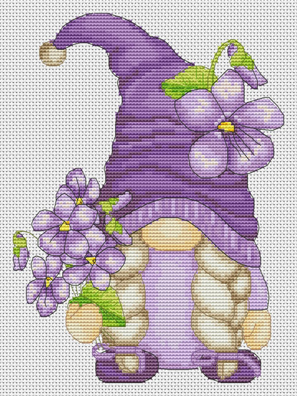 Violet female, Cross stitch, Floral cross stitch, Gnomes cross stitch