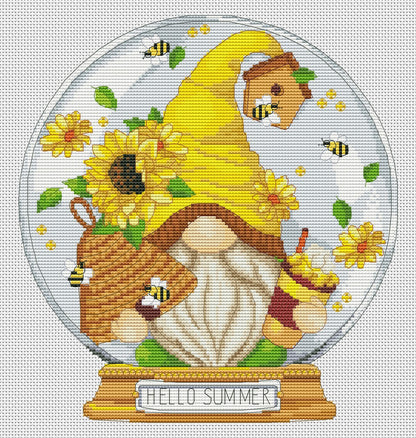 Hello summer, Cross stitch, Floral cross stitch, Bee cross stitch, Gnomes cross stitch, Modern cross stitch, Cross stitch pattern