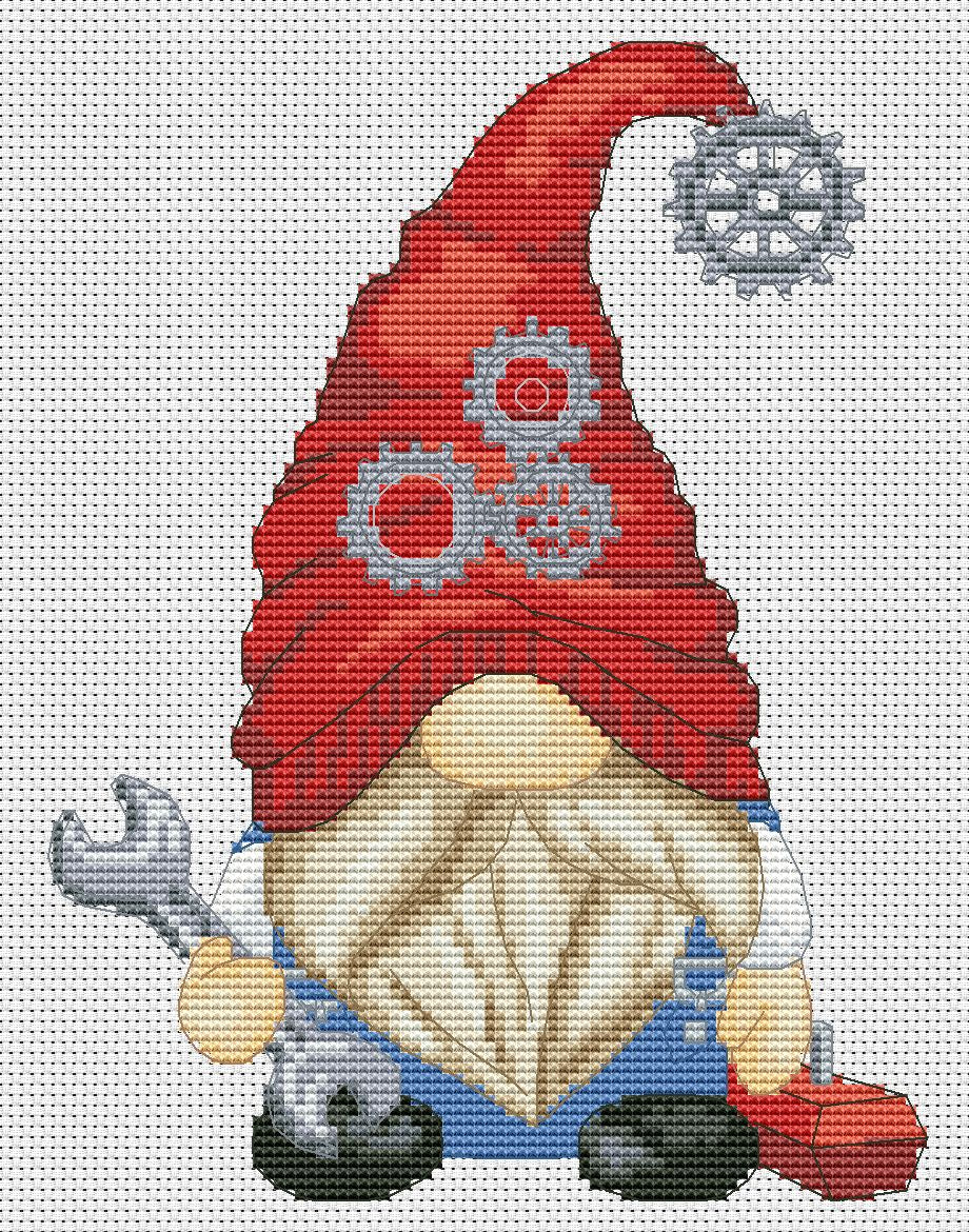 Mechanic,  Father's Day cross stitch, Gnome cross stitch