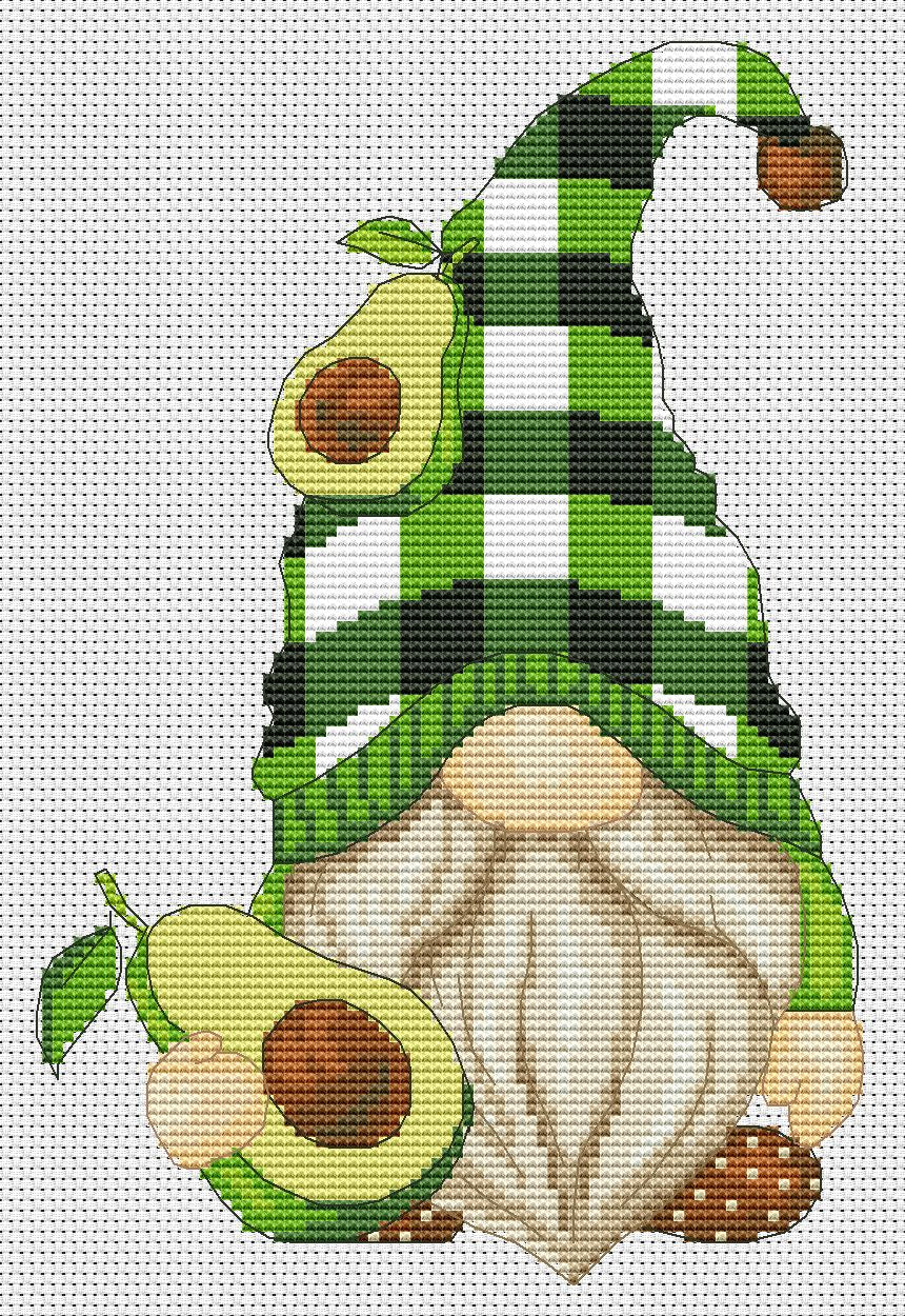 Avocado gnomes, Cross stitch pattern, Counted cross stitch, Gnomes cross stitch, Kitchen cross stitch