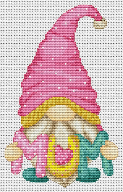 Mother Day gnome, Cross stitch, Floral cross stitch, Gnomes cross stitch, Modern cross stitch