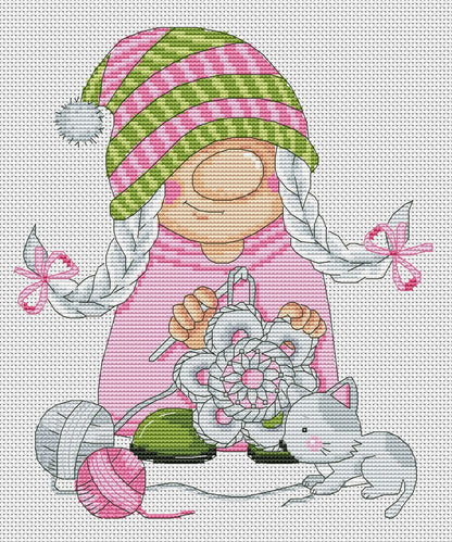 Girl crochets, Cross stitch, Counted cross stitch, Gnomes cross stitch, Girl cross stitch, Modern cross stitch