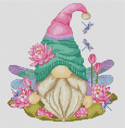 Cross stitch pattern Dragonfly gnome