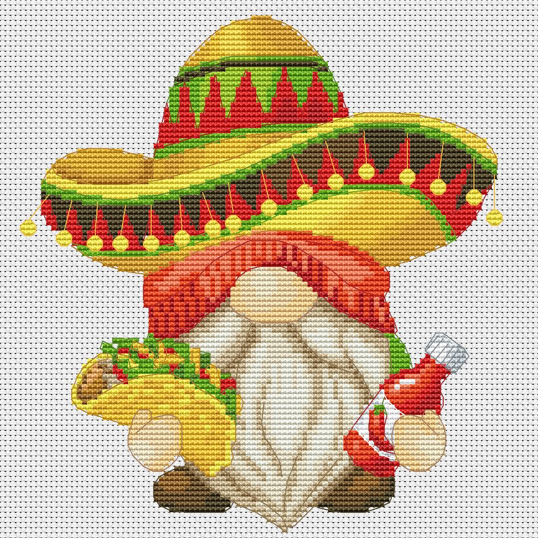 Mexican, Cross stitch pattern, Mexico cross stitch, Gnomes cross stitch, Modern cross stitch, Cross stitch pattern