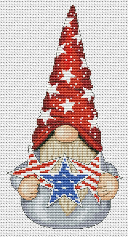 Patriotic gnome, Cross stitch, Fourth of July, Gnome cross stitch, Patriotic cross stitch, Easy cross stitch, Independence day