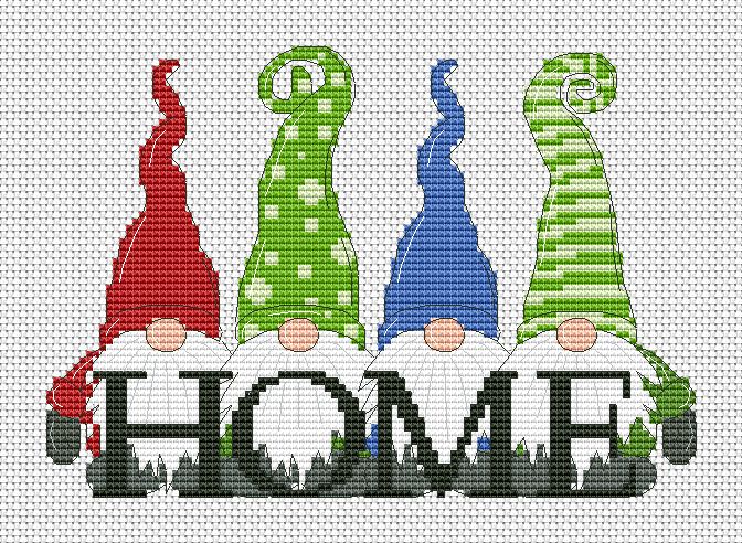 HOME, Cross stitch pattern, Housewarming gift , Gnome cross stitch, Counted cross stitch