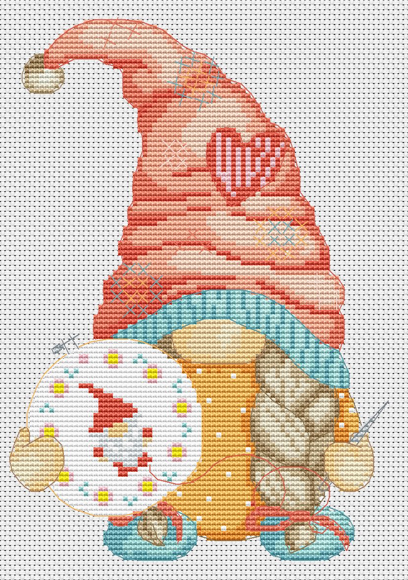 Embroiderer, Cross stitch, Counted cross stitch, Gnomes cross stitch, Girl cross stitch, Modern cross stitch