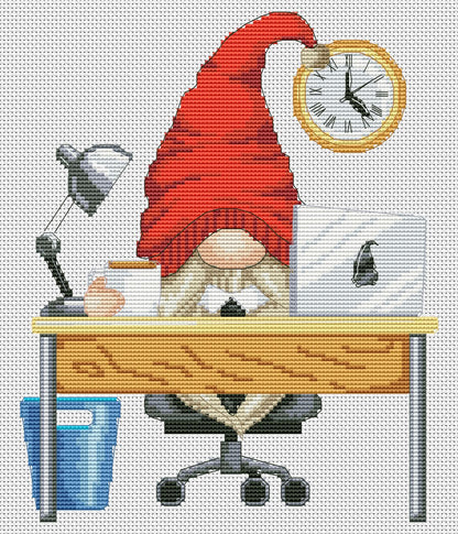 Office gnome, Cross stitch pattern, Office cross stitch, Gnomes cross stitch, Counted cross stitch, Modern cross stitch