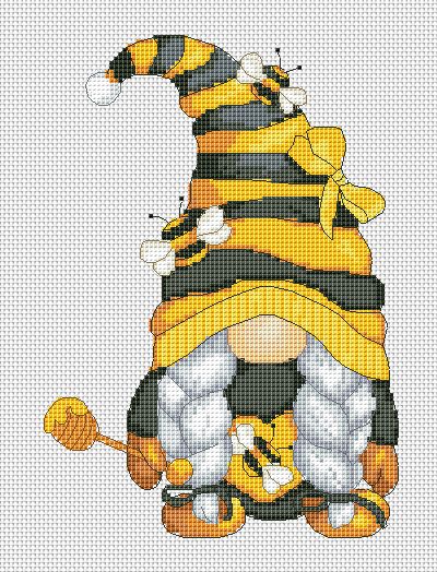 Honeybee female, Cross stitch pattern, Honey cross stitch, Gnomes cross stitch, Modern cross stitch, Bee cross stitch