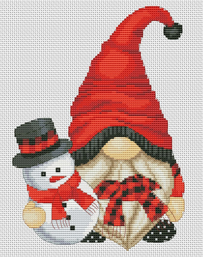 Christmas cross stitch Christmas gnome with snowman