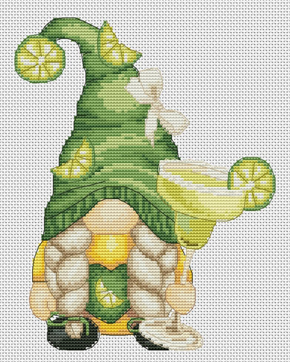 Female with margarita, Kitchen cross stitch, Gnomes cross stitch, Modern cross stitch, Cocktail cross stitch, Bar decor