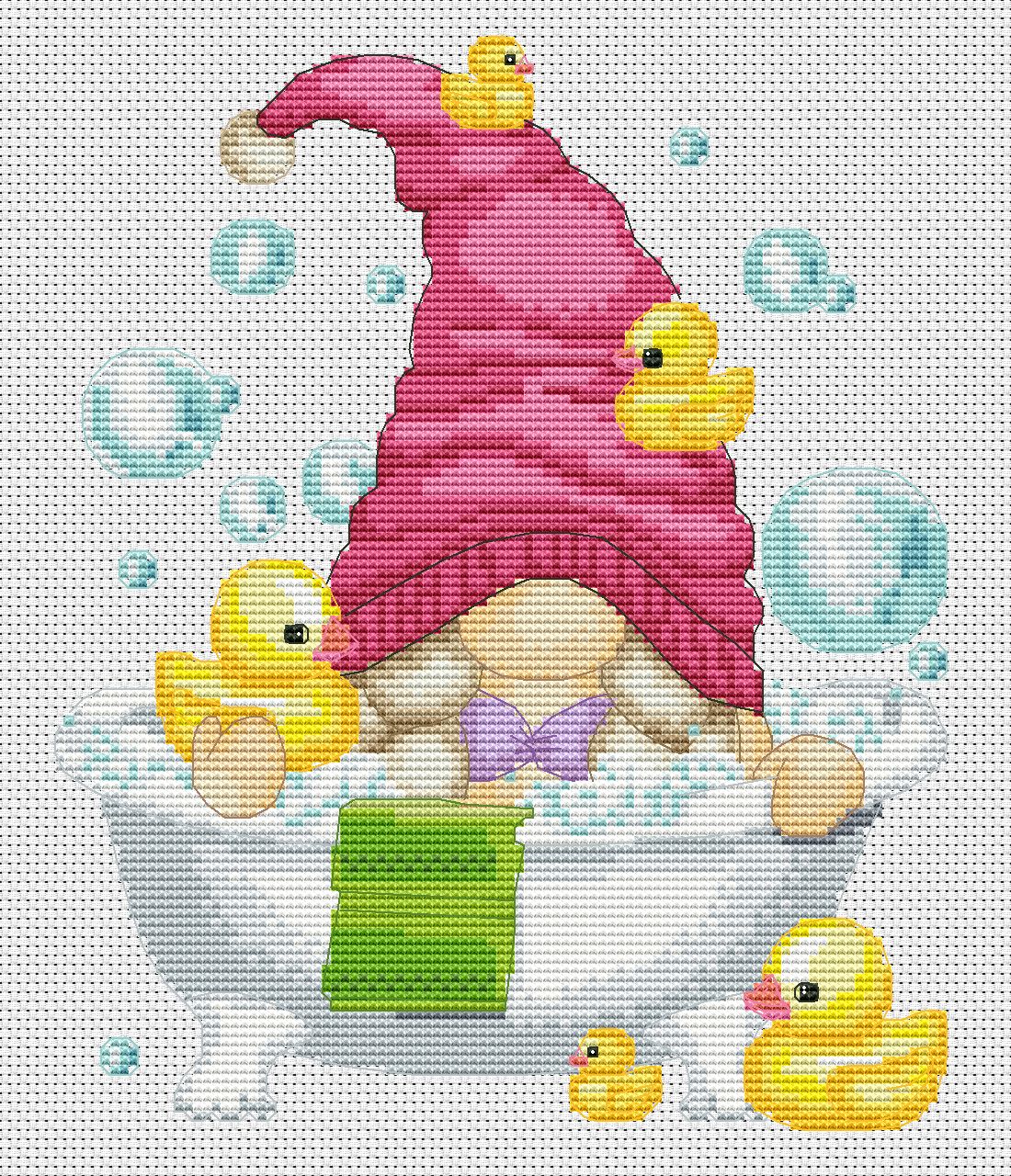 Female bathing, Cross stitch pattern, Relax cross stitch, Gnomes cross stitch, Modern cross stitch, Spa cross stitch