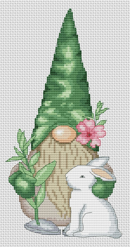 Spring gnome, Cross stitch, Bunny cross stitch, Gnomes cross stitch, Modern cross stitch, Cross stitch pattern, Spring cross stitch