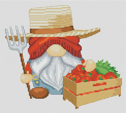 Farmer, Cross stitch pattern,  Farm cross stitch, Counted cross stitch, Gnomes cross stitch