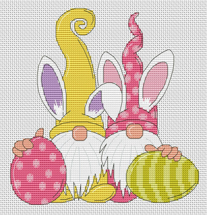 Easter gnomes, Cross stitch, Easter cross stitch, Gnomes cross stitch, Modern cross stitch, Cross stitch pattern