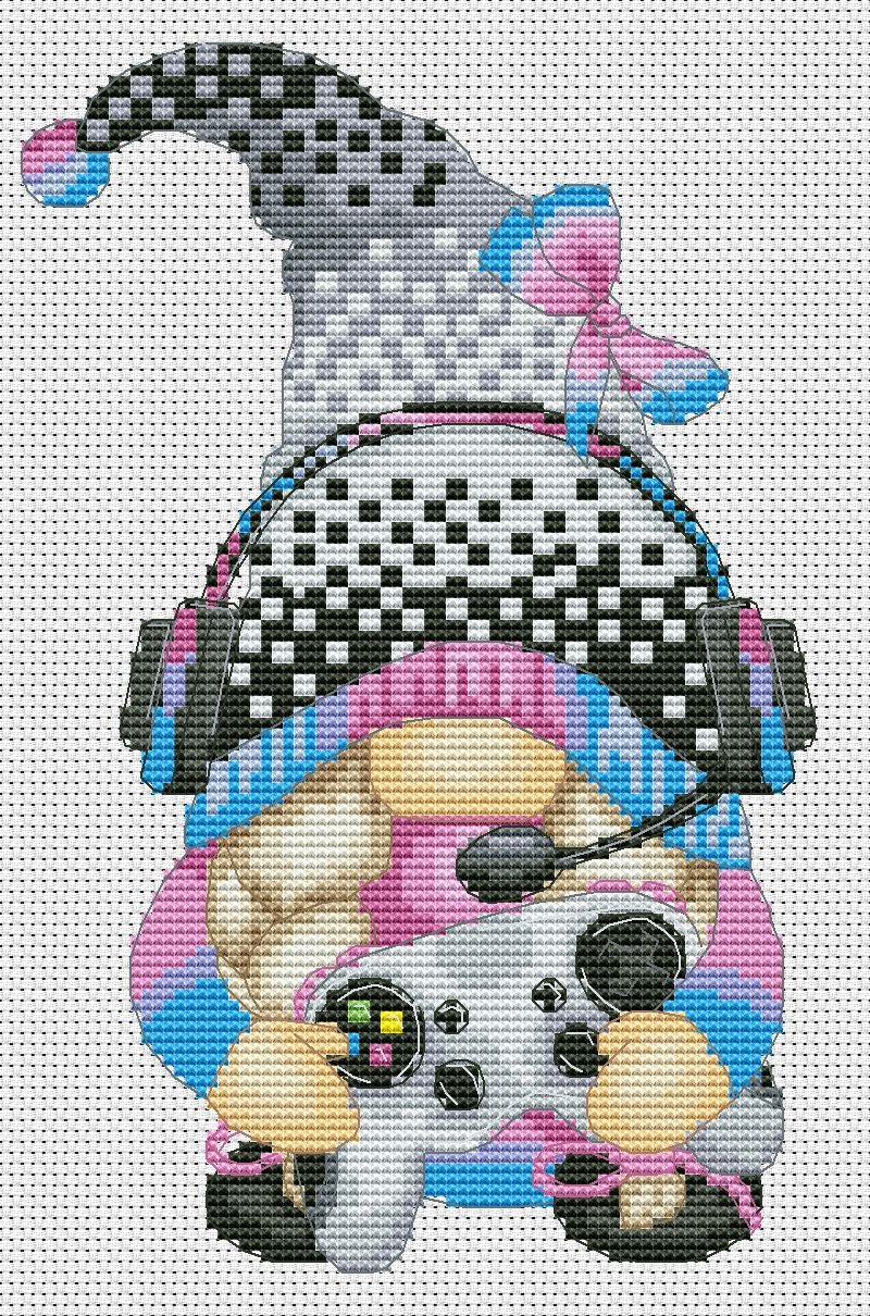 Gamer female, Cross stitch, Gnomes cross stitch, Modern cross stitch