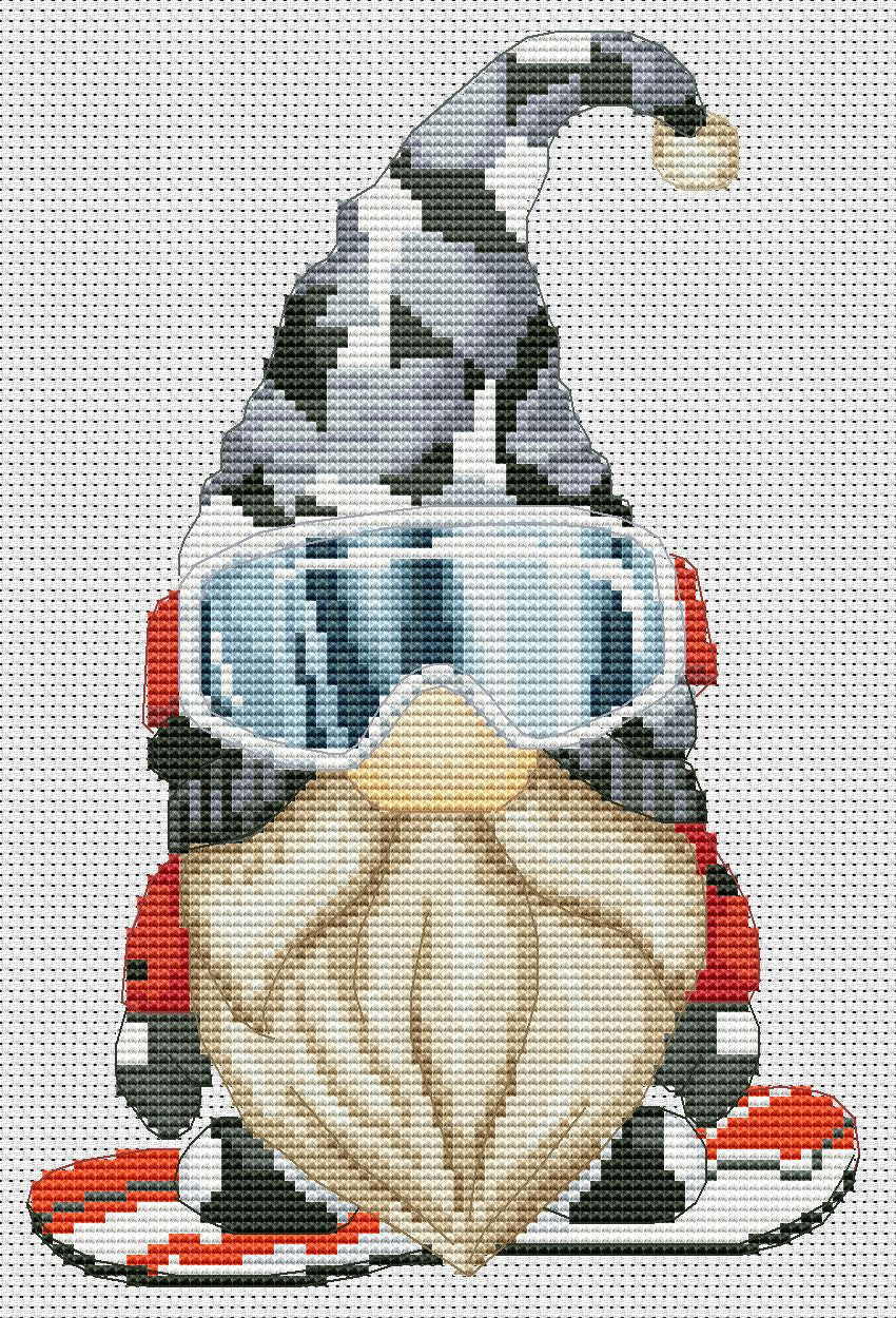 Snowboarder, Gnome Cross stitch pattern