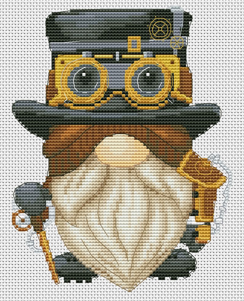 Steampunk, Cross stitch pattern, Gnomes cross stitch, Modern cross stitch