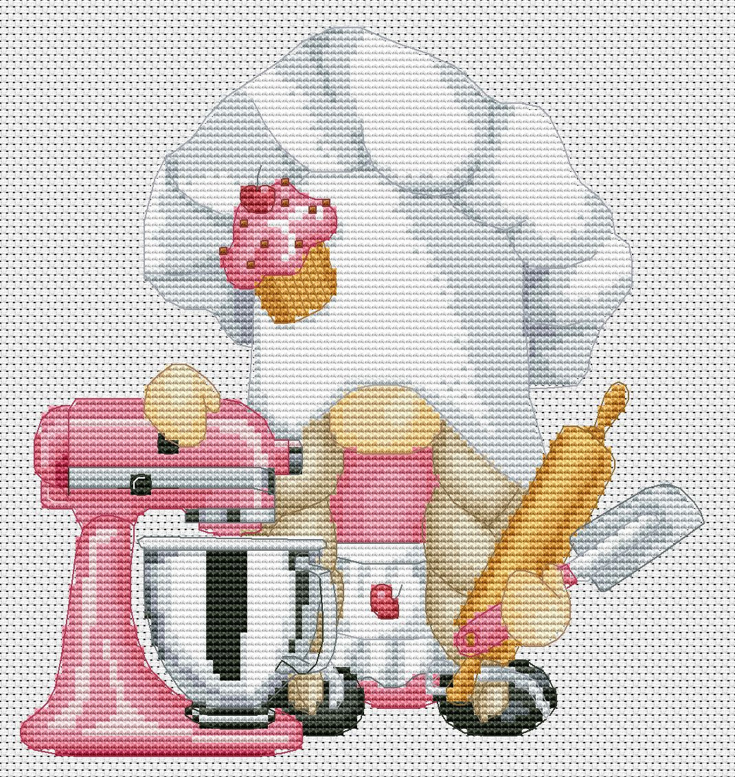 Confectioner, Kitchen cross stitch, Gnomes cross stitch, Bakery cross stitch