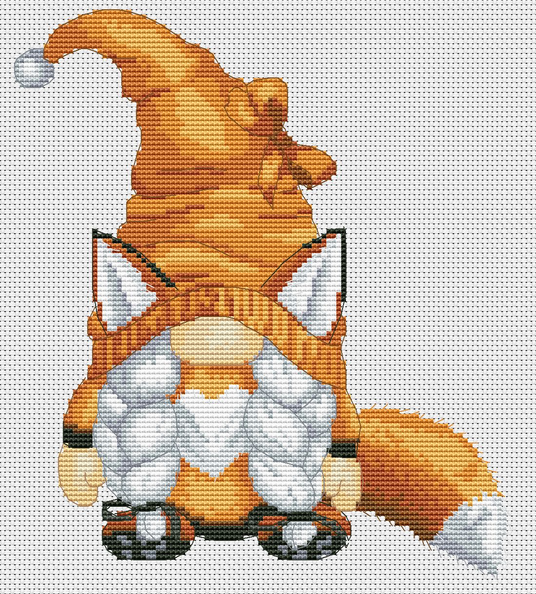 Fox, Cross stitch pattern, Animal cross stitch, Fox cross stitch, Gnomes cross stitch